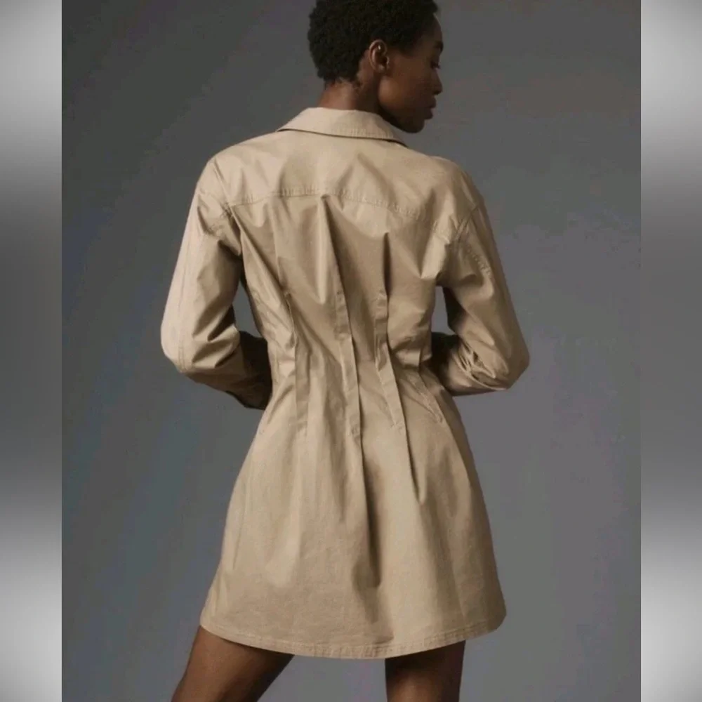 Pilcro Pintuck Mini Shirt Dress Pleated Tan Women's 1X Anthropologie Plus NWOT - Picture 3 of 16